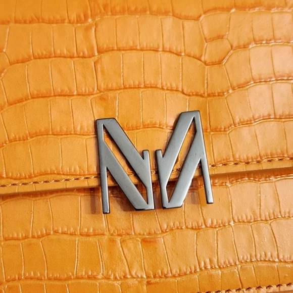MARCELL VON BERLIN MAXI CROSSBODY BAG ORANGE CROC CROC EMBOSSED GLOSSY LEATHER - Picture 3 of 11